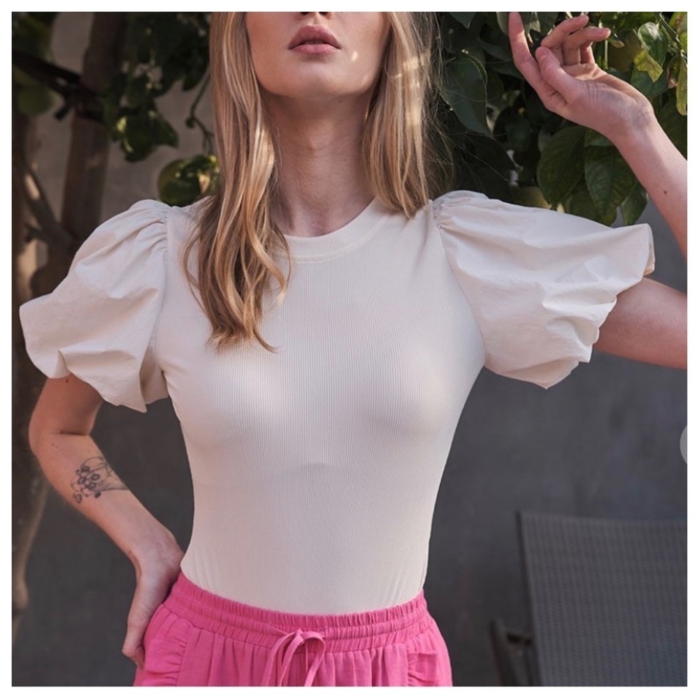 Boho Solid Big Puff Sleeve Bodysuit